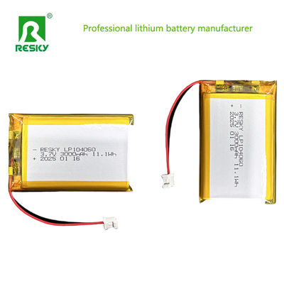 500 চক্র লিপো ব্যাটারি প্যাক 104060 3000mAh 33.3wh 3.7V 11.1V