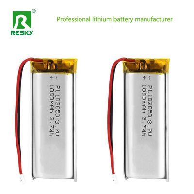 পাওয়ার লিথিয়াম ব্যাটারি সেল 102050 3.7v 1000mAh রিচার্জযোগ্য লিথিয়াম পলিমার ব্যাটারি সেল